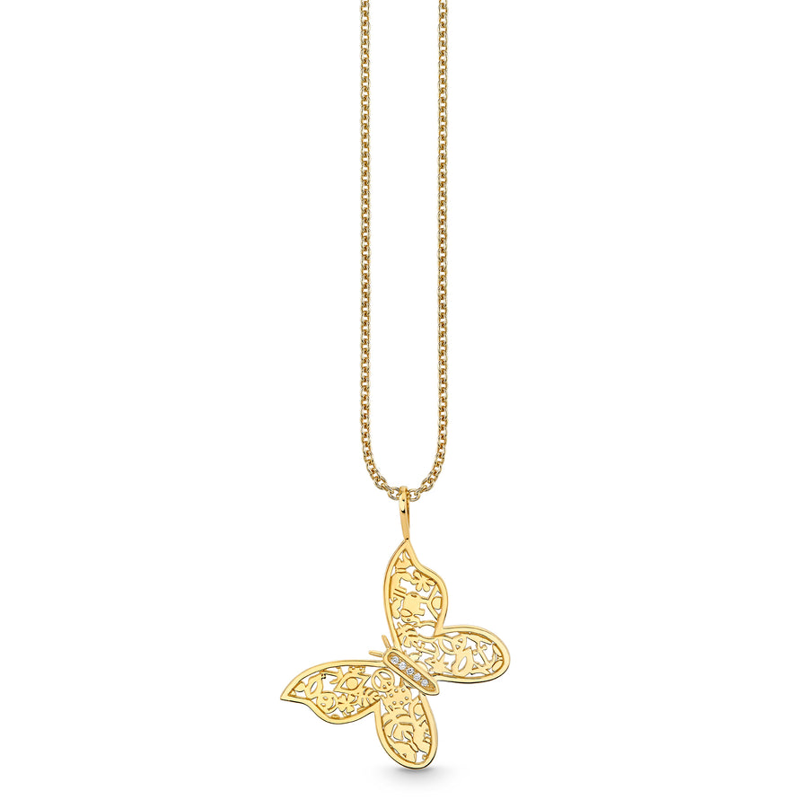 Gold & Diamond Wallpaper Butterfly Charm - Sydney Evan Fine Jewelry