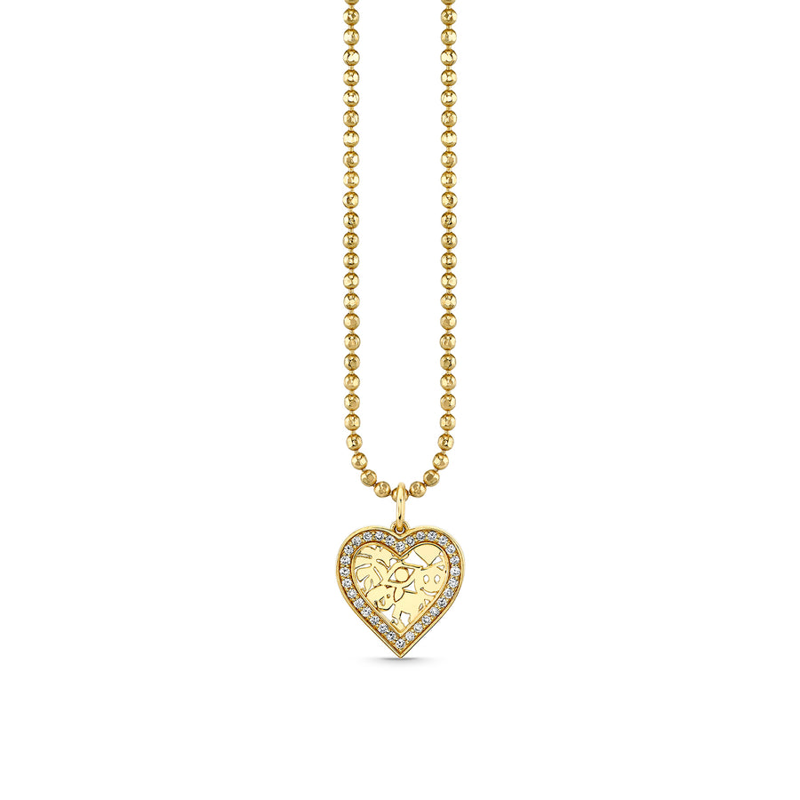 Gold & Diamond Small Wallpaper Heart Charm - Sydney Evan Fine Jewelry