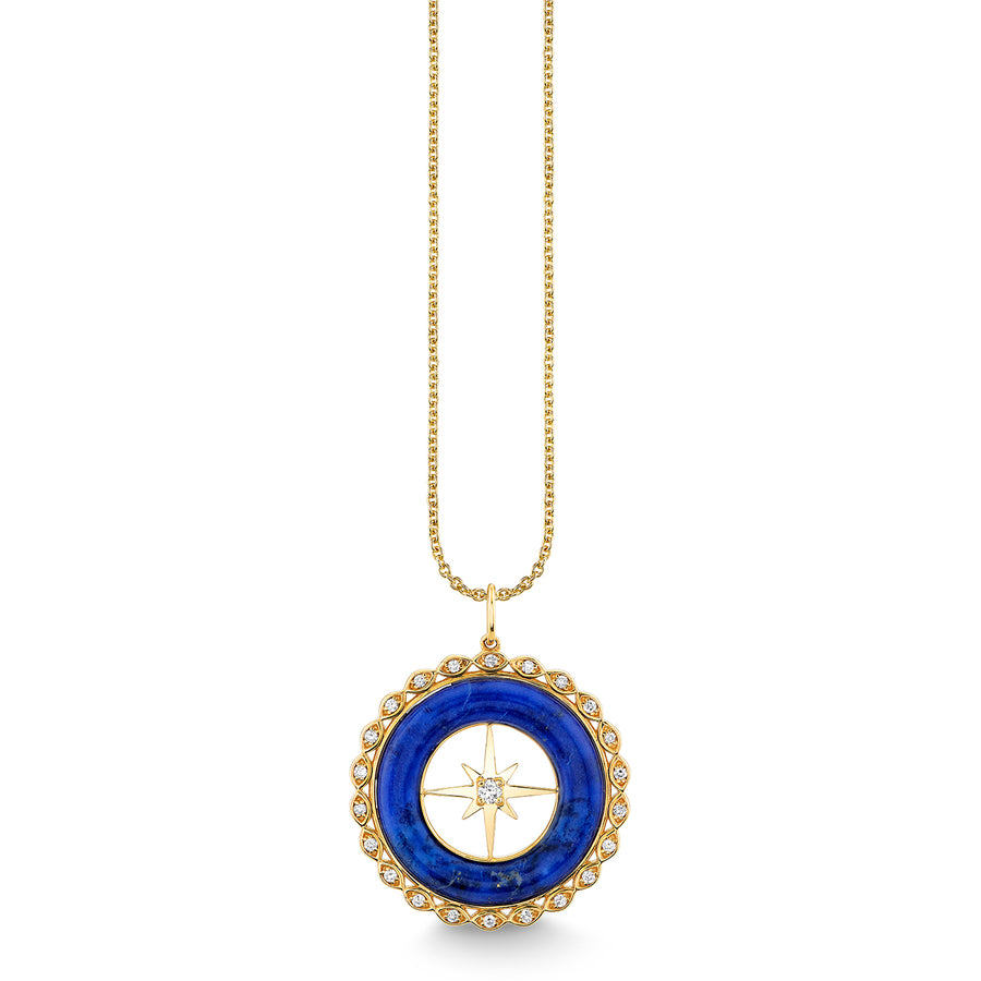 Gold, Diamond & Lapis Starburst Stone Pendant - Sydney Evan Fine Jewelry