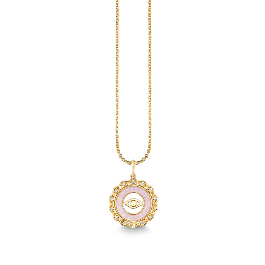 Gold, Diamond & Lavender Jade Small Evil Eye Stone Pendant - Sydney Evan Fine Jewelry