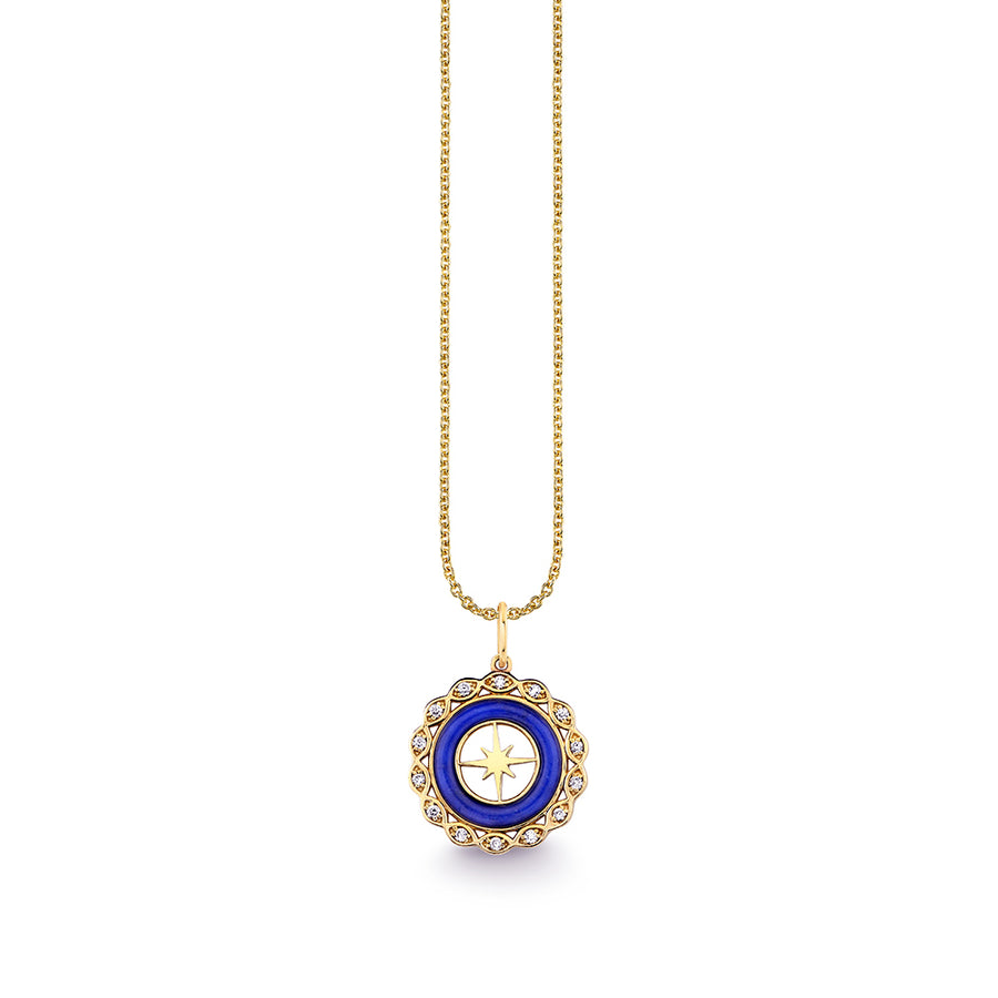 Gold, Diamond & Lapis Small Starburst Stone Pendant - Sydney Evan Fine Jewelry