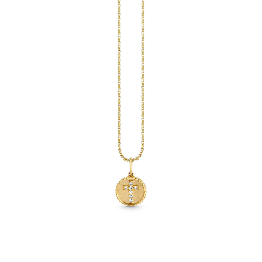 Gold & Diamond Tiny Cross Coin Charm - Sydney Evan Fine Jewelry