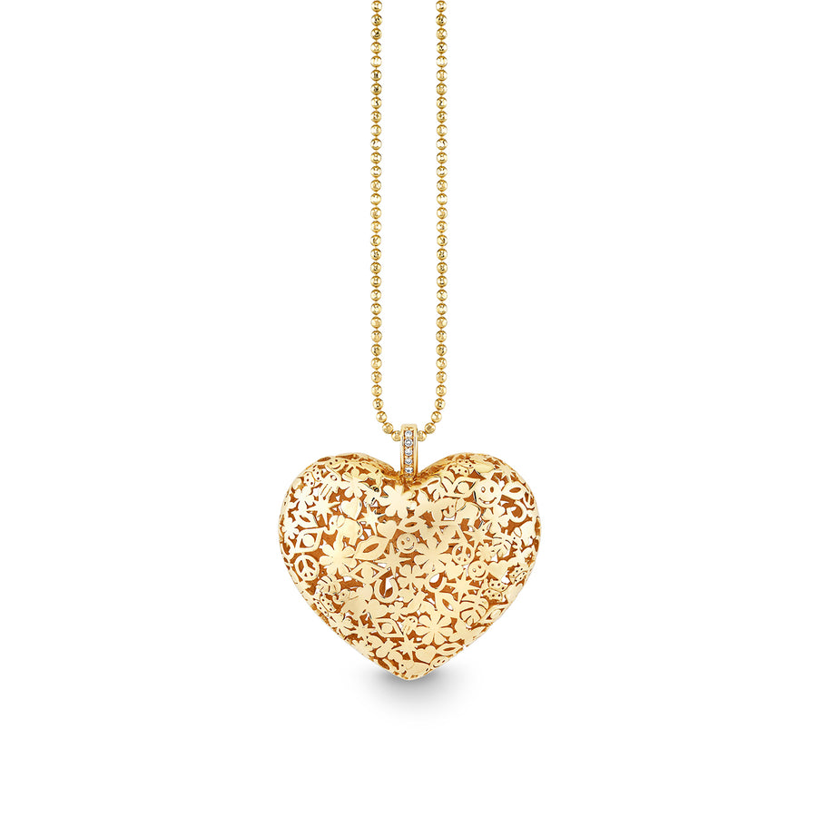 Gold & Diamond XL Puffy Icon Wallpaper Heart Charm - Sydney Evan Fine Jewelry