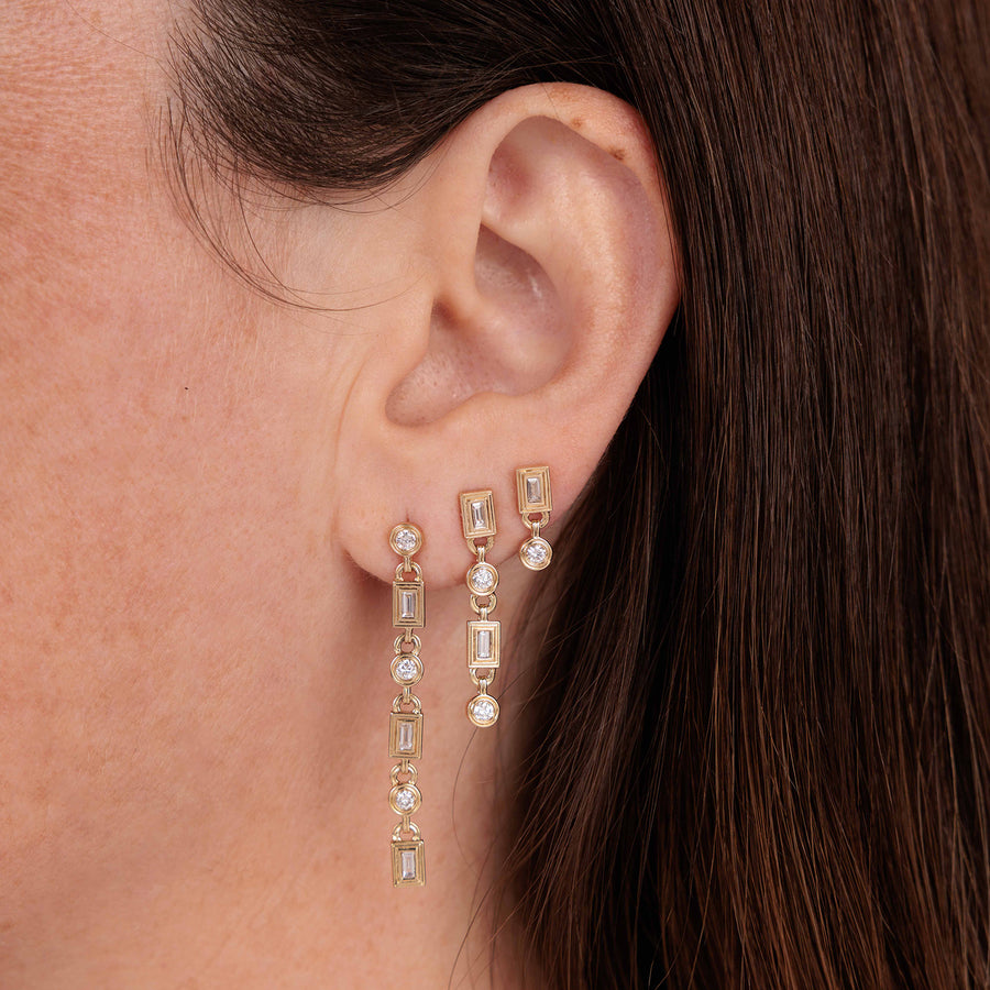 Gold & Diamond Fluted Baguette & Round Drop Earring - Sydney Evan Fine Jewelry