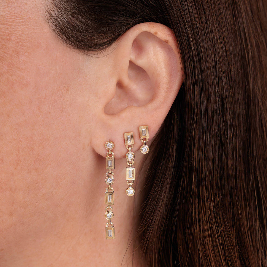 Gold & Diamond Fluted Baguette & Round Drop Earring - Sydney Evan Fine Jewelry