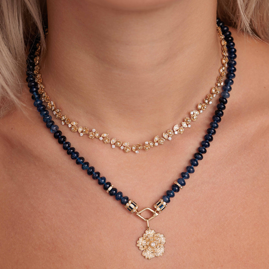 Gold & Diamond Large Begonia Sapphire Necklace - Sydney Evan Fine Jewelry