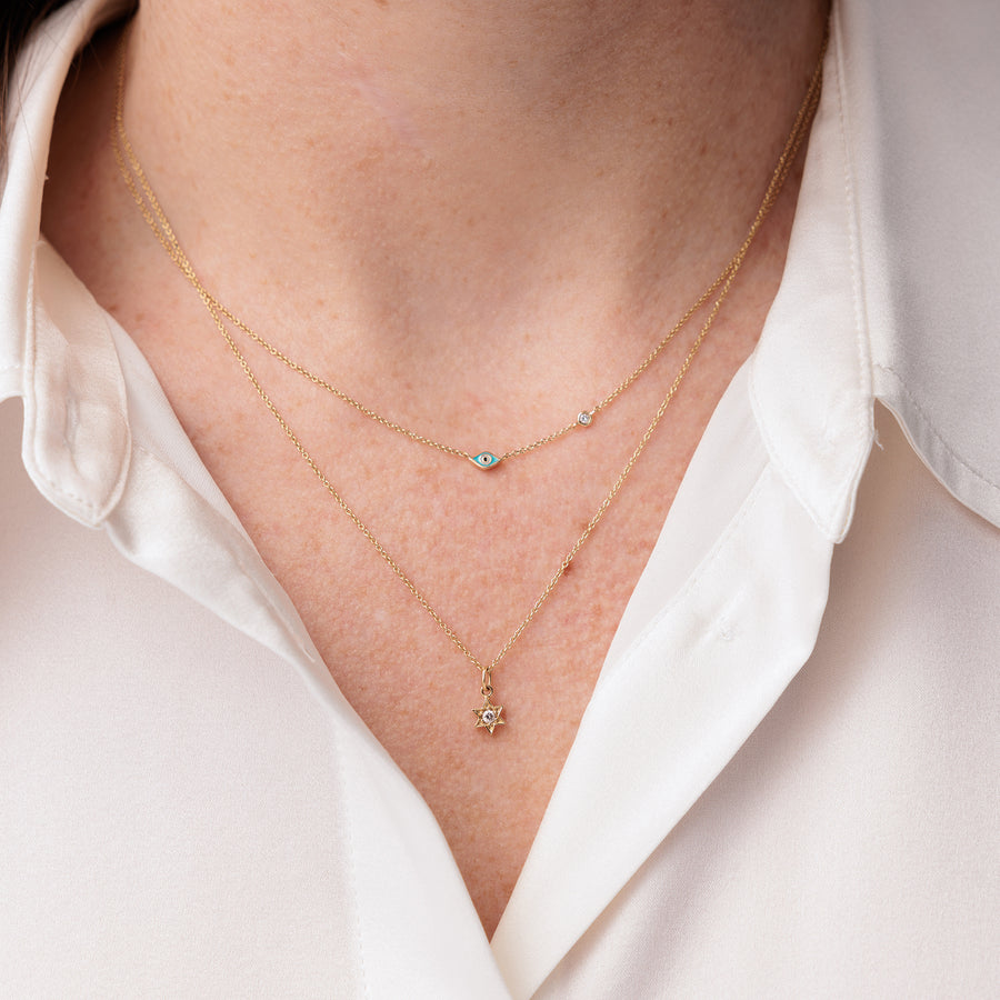 Gold & Turquoise Mini Enamel Evil Eye Necklace with Diamond - Sydney Evan Fine Jewelry