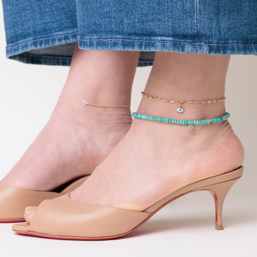 Gold & Diamond Heart on Natural Turquoise Anklet - Sydney Evan Fine Jewelry