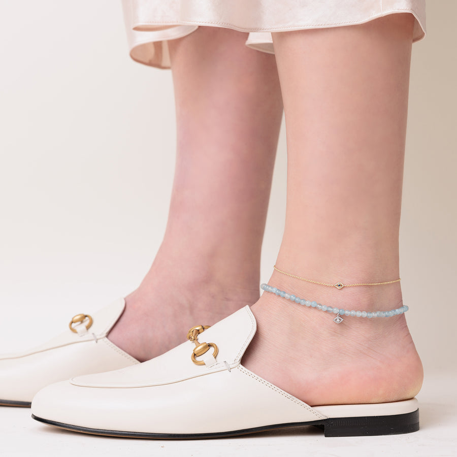 White Gold & Diamond Evil Eye Aquamarine Anklet - Sydney Evan Fine Jewelry