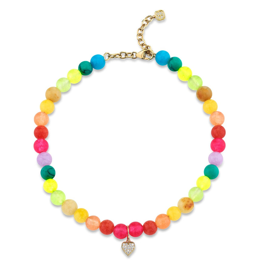 Gold & Diamond Tiny Heart Rainbow Jade Anklet - Sydney Evan Fine Jewelry