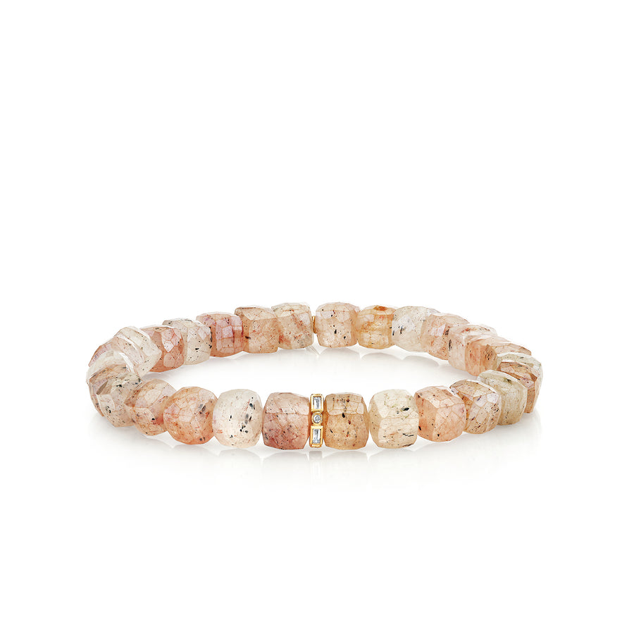 Gold & Diamond Baguette Rondelle on Strawberry Quartz - Sydney Evan Fine Jewelry