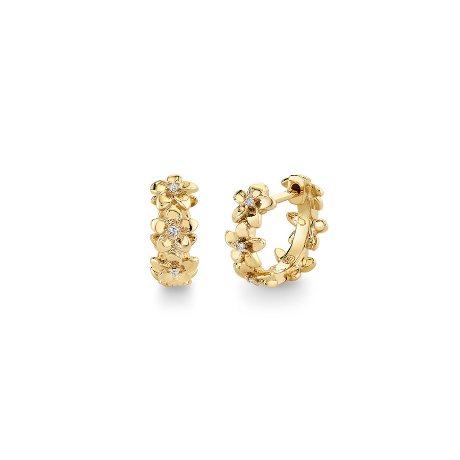 Gold & Diamond Tiny Plumeria Huggie Hoops - Sydney Evan Fine Jewelry