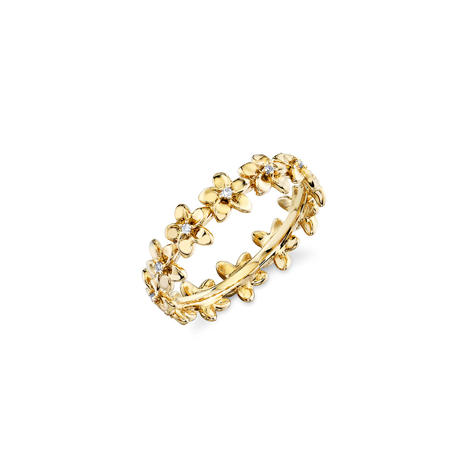 Gold & Diamond Tiny Plumeria Eternity Ring - Sydney Evan Fine Jewelry