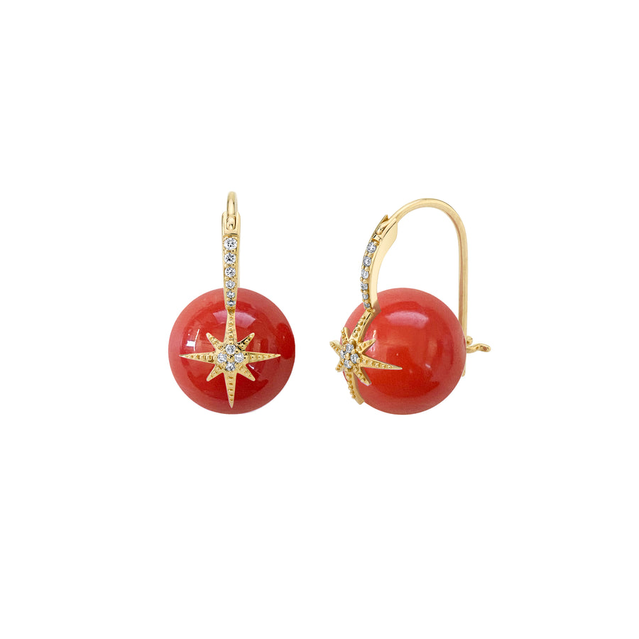 Gold & Diamond Starburst Red Coral Earrings - Sydney Evan Fine Jewelry