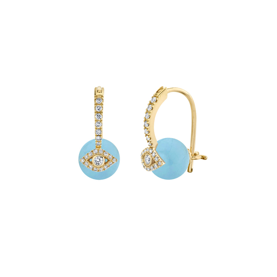 Gold & Diamond Eye Aquamarine Earrings - Sydney Evan Fine Jewelry