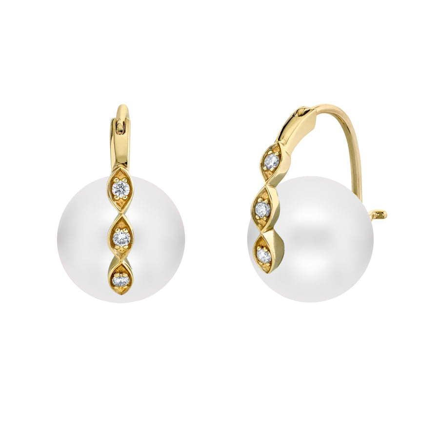 Gold & Diamond Marquise Eye Pearl Earrings - Sydney Evan Fine Jewelry