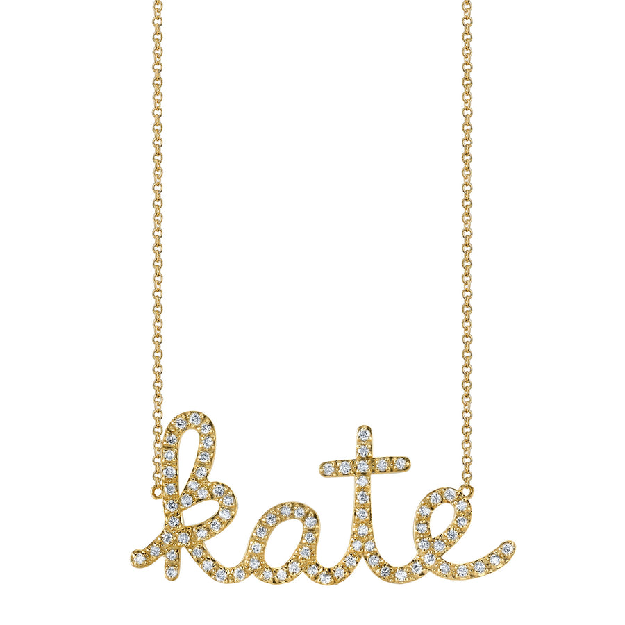 Gold & Diamond Large Custom Script Necklace - Sydney Evan Fine Jewelry