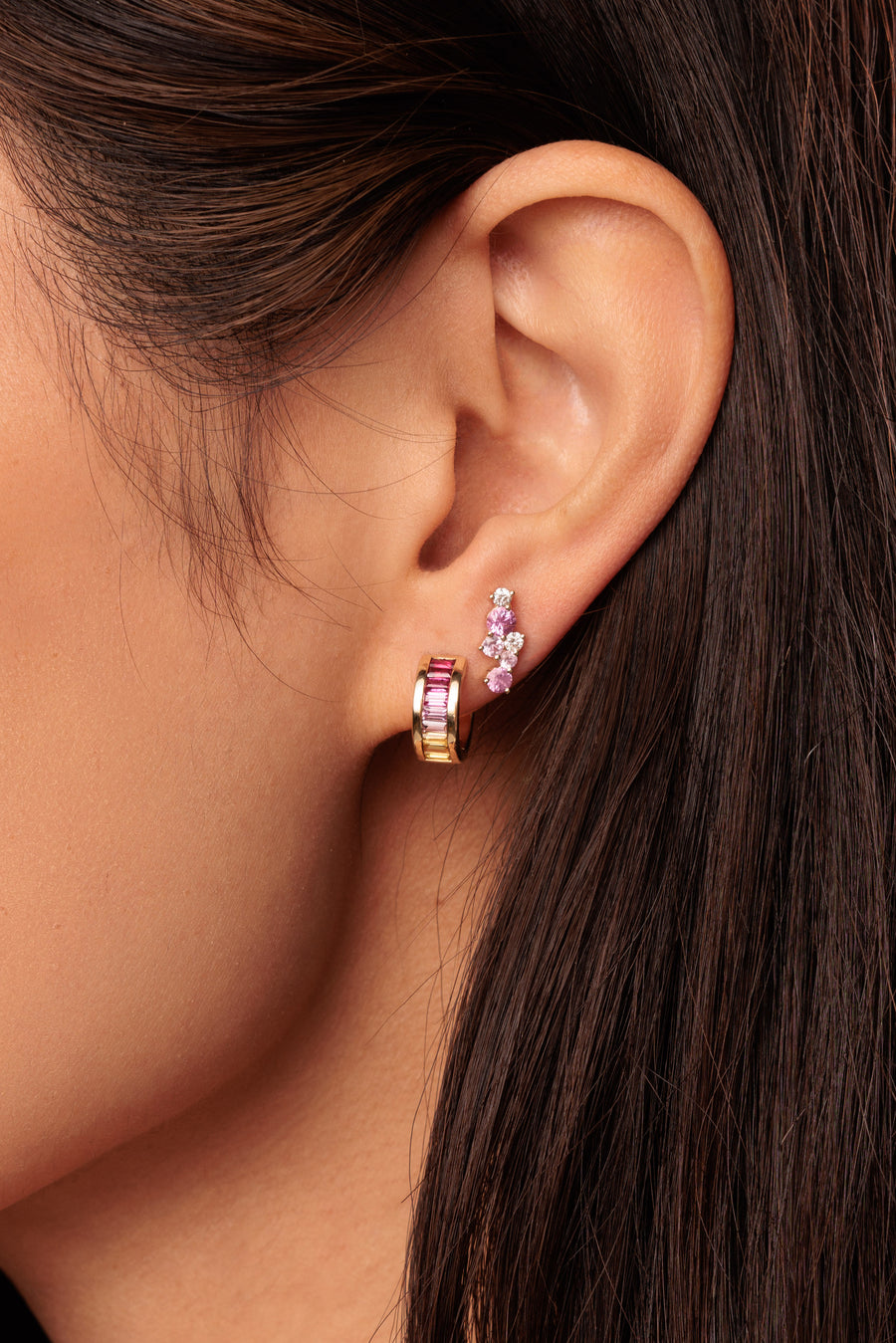 Gold & Diamond Pink Sapphire Cocktail Bar Stud - Sydney Evan Fine Jewelry