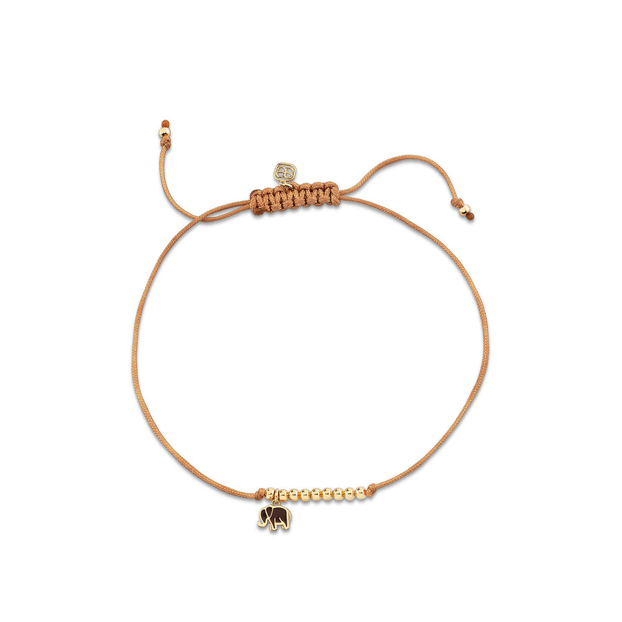 Gold & Brown Enamel Mini Elephant Cord Bracelet - Sydney Evan Fine Jewelry