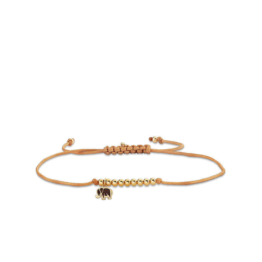 Gold & Brown Enamel Mini Elephant Cord Bracelet - Sydney Evan Fine Jewelry