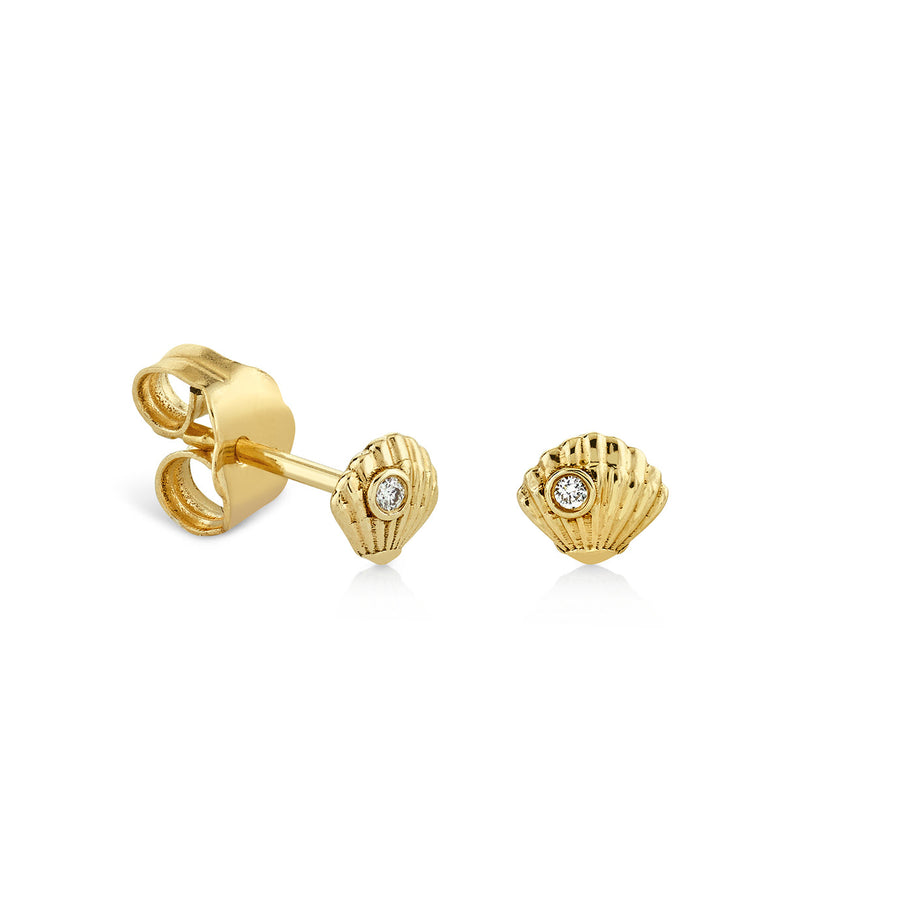Kids Collection Gold & Diamond Tiny Clam Shell Stud - Sydney Evan Fine Jewelry