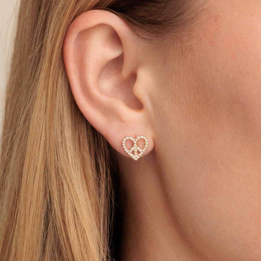 Gold & Diamond Peace Heart Stud - Sydney Evan Fine Jewelry