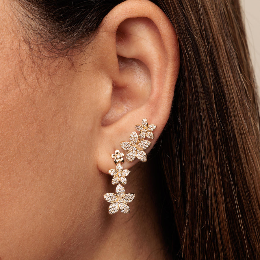 Gold & Diamond Plumeria Linear Earrings - Sydney Evan Fine Jewelry