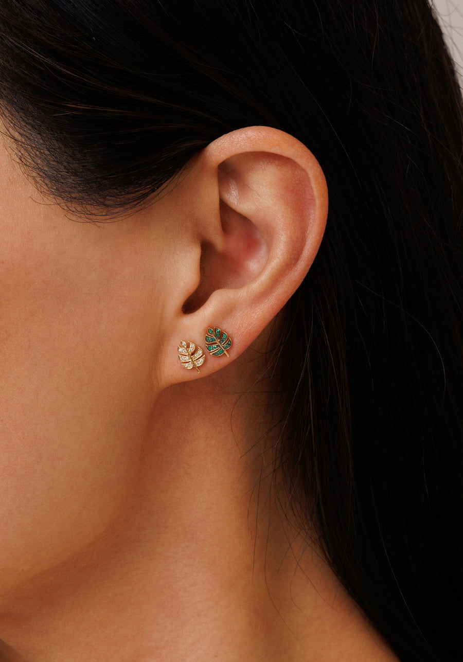 Gold & Diamond Tiny Monstera Leaf Stud - Sydney Evan Fine Jewelry