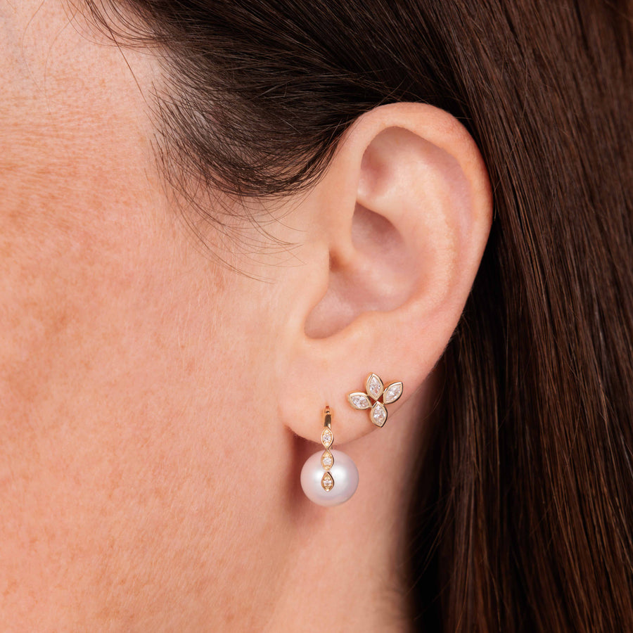 Gold & Diamond Marquise Eye Pearl Earrings - Sydney Evan Fine Jewelry