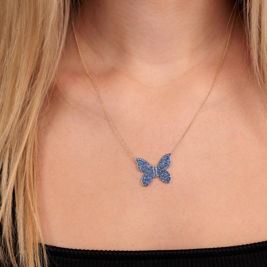 Gold & Sapphire Large Butterfly Necklace - Sydney Evan Fine Jewelry