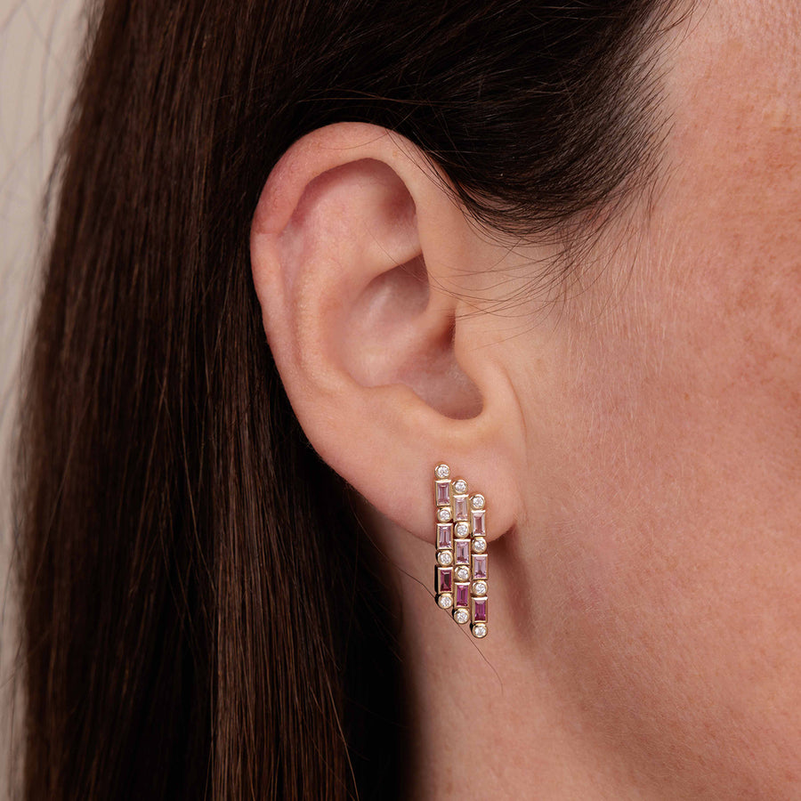 Gold & Pink Sapphire Short Baguette Waterfall Earrings - Sydney Evan Fine Jewelry