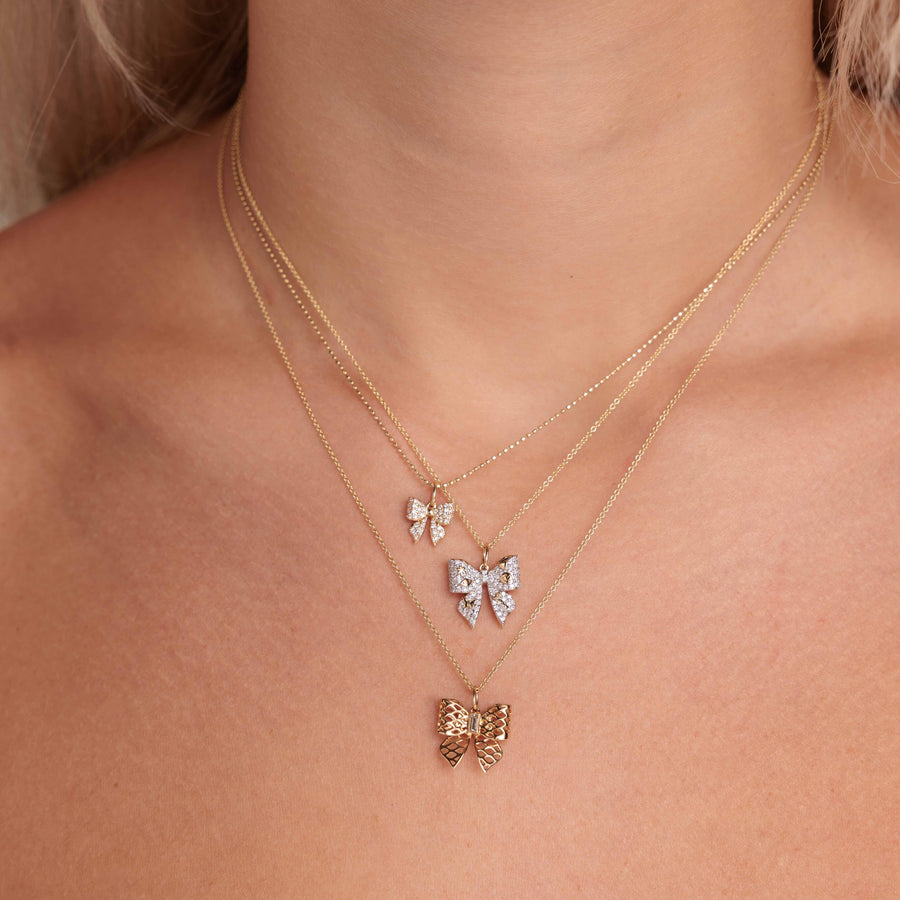 Gold & Diamond Fishnet Bow Charm - Sydney Evan Fine Jewelry