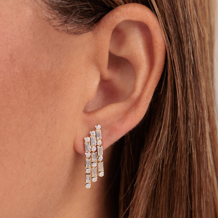 Gold & Diamond Short Baguette Waterfall Earrings - Sydney Evan Fine Jewelry