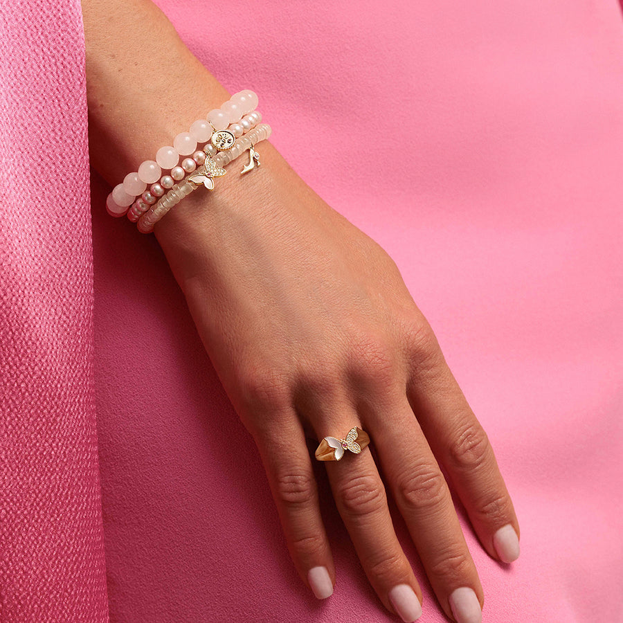 Gold, Pink Sapphire & Amethyst Wicked Glinda Lotus Tiny Coin on Rose Quartz - Sydney Evan Fine Jewelry