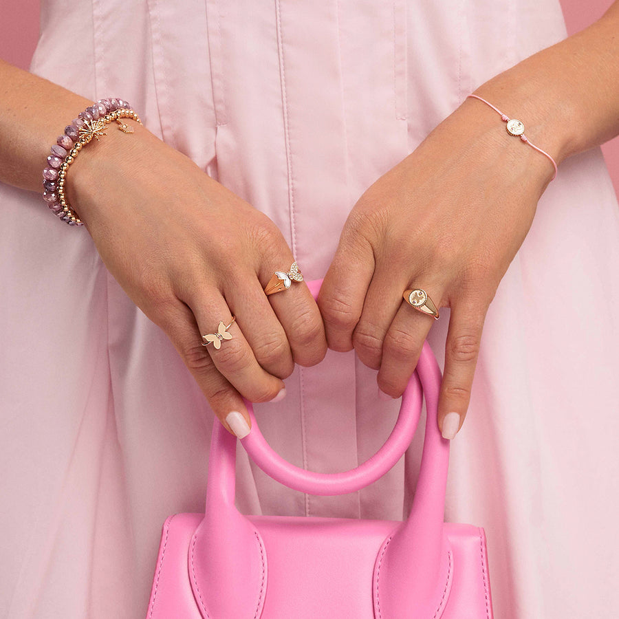 Gold, Pink Sapphire & Amethyst Wicked Glinda Butterfly Tiny Coin on Pink Cord Bracelet - Sydney Evan Fine Jewelry