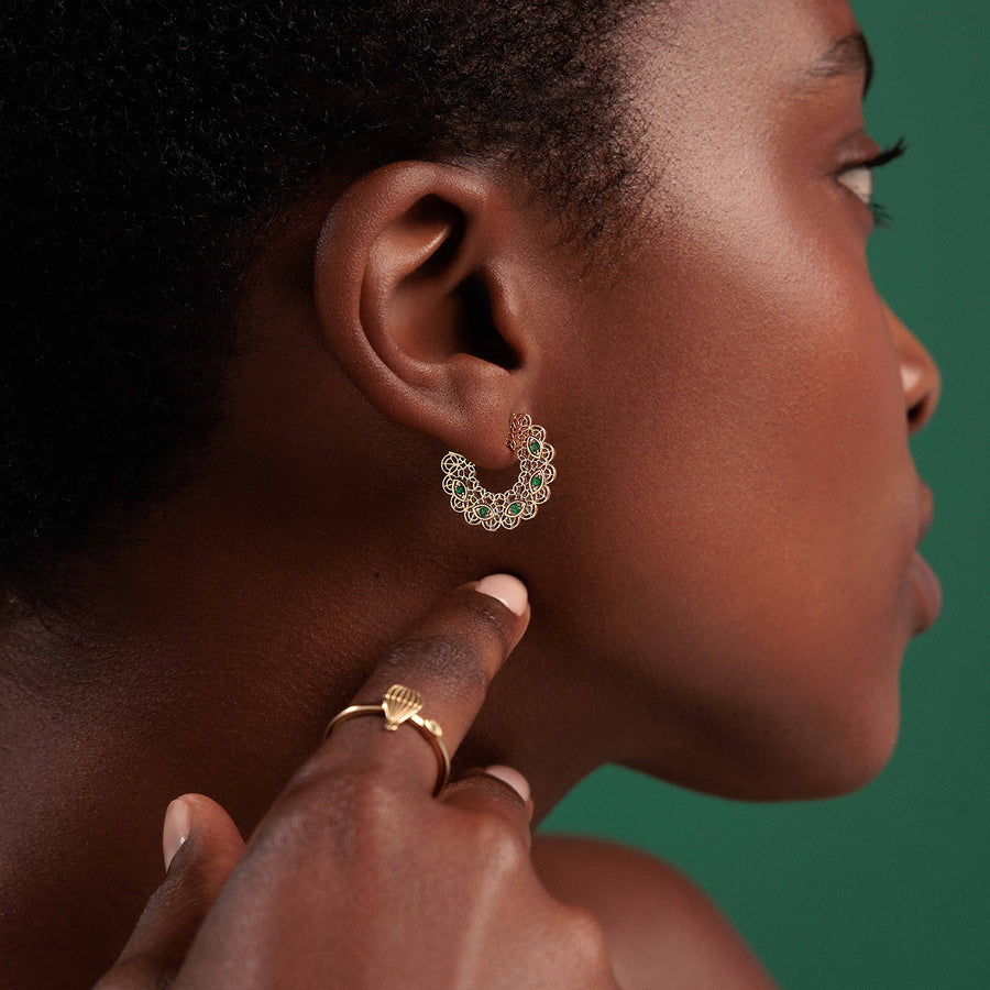 Gold & Emerald Wicked Filigree Hoops - Sydney Evan Fine Jewelry