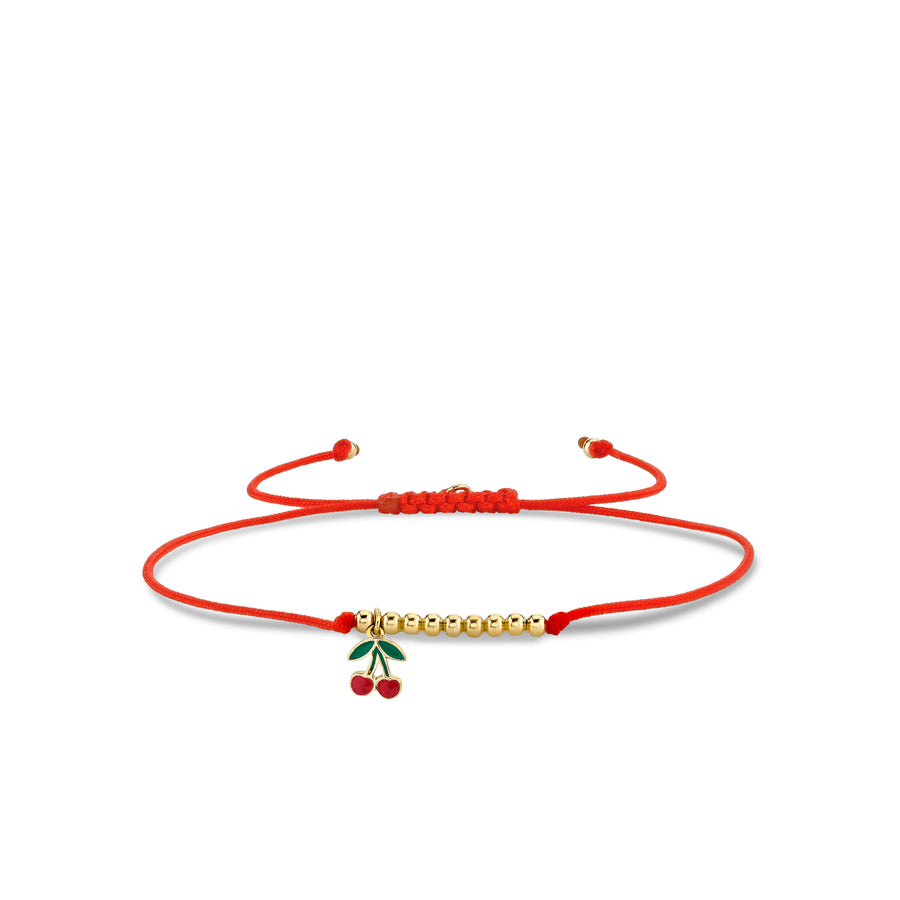 Gold & Enamel Mini Cherry Cord Bracelet - Sydney Evan Fine Jewelry