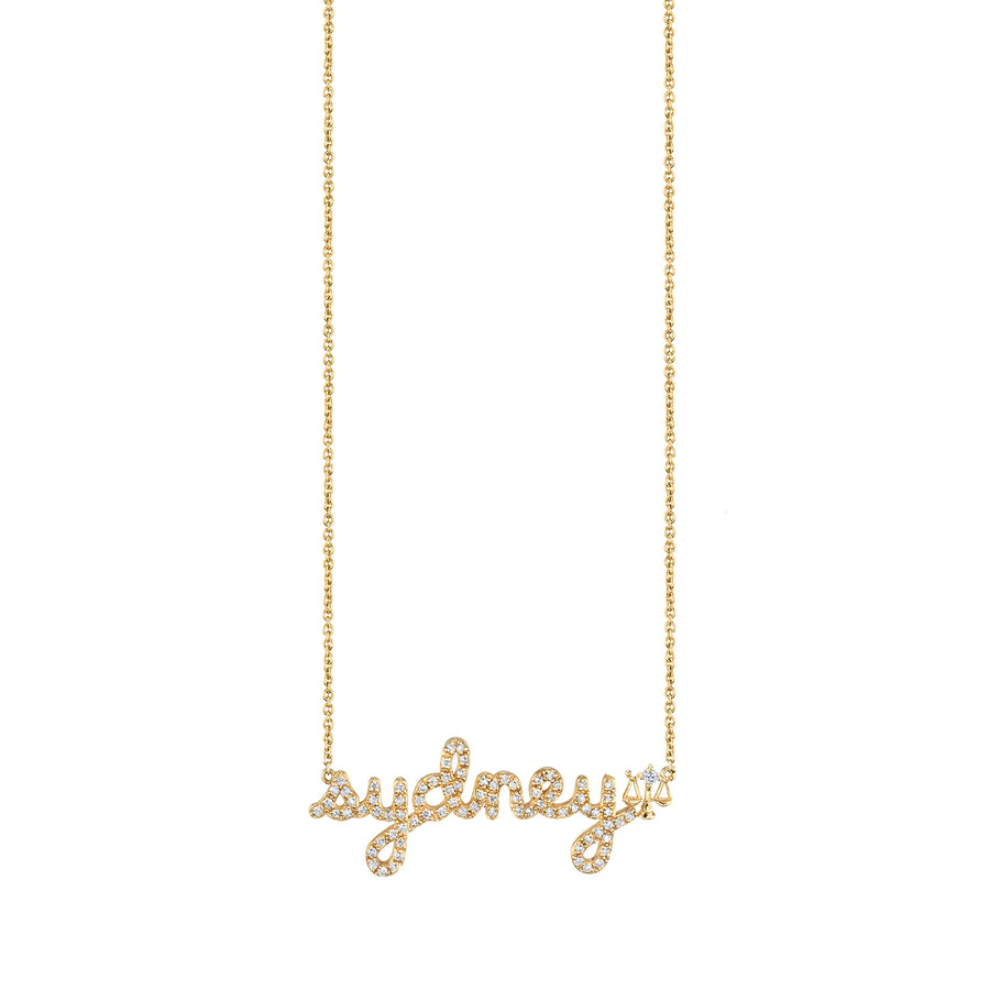 Gold & Diamond Small Custom Script Libra Zodiac Necklace - Sydney Evan Fine Jewelry