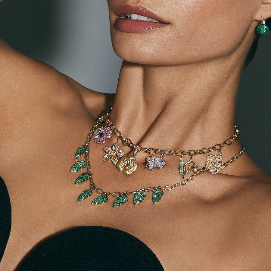 Gold & Diamond Large Multi-Charm Floral Necklace - Sydney Evan Fine Jewelry