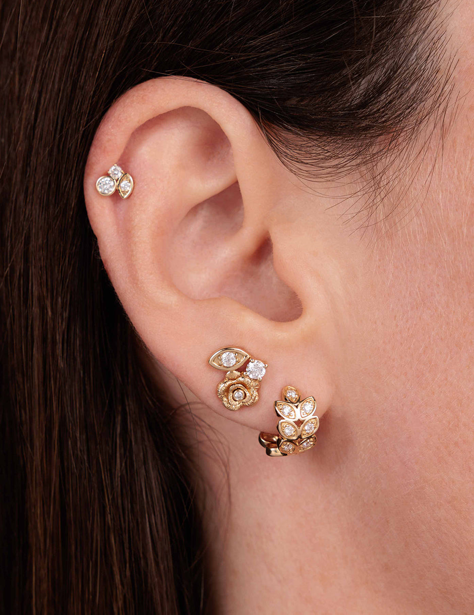 Gold & Diamond Starburst Red Coral Earrings