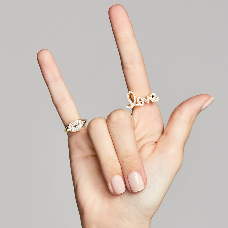 Gold & Diamond Lips Signet Ring - Sydney Evan Fine Jewelry