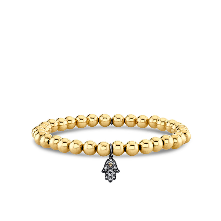 Men's Collection Black Rhodium & Diamond Small Hamsa on Gold Beads - Sydney Evan Fine Jewelry
