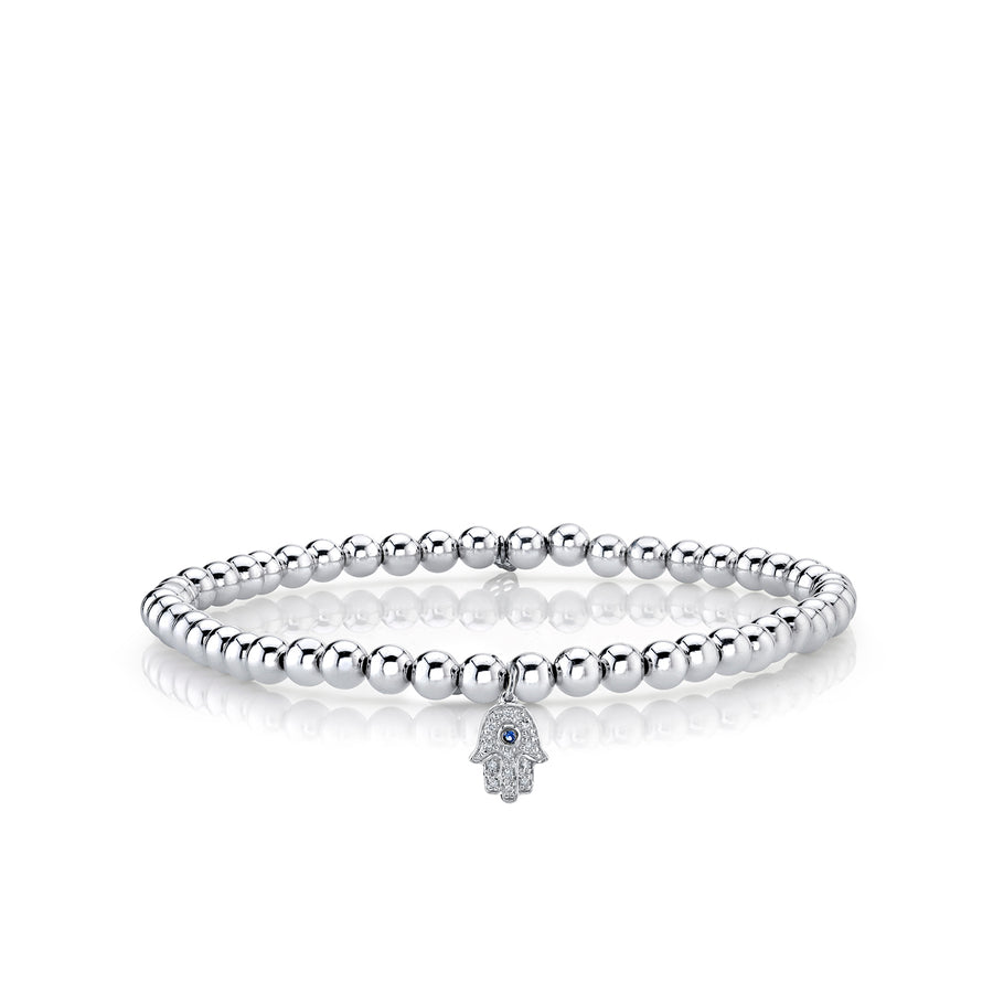 White Gold & Diamond Hamsa on White Gold Beads - Sydney Evan Fine Jewelry