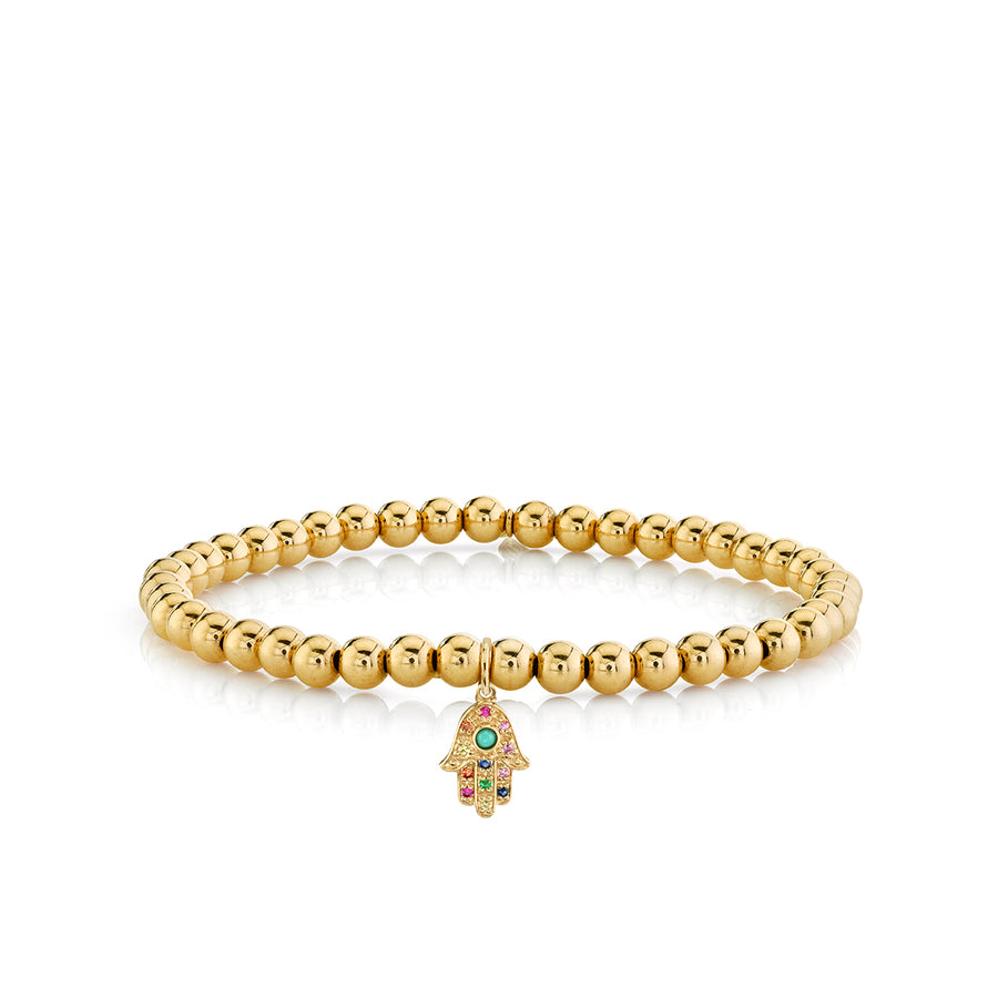 Gold & Rainbow Small Hamsa On Gold Beads - Sydney Evan Fine Jewelry