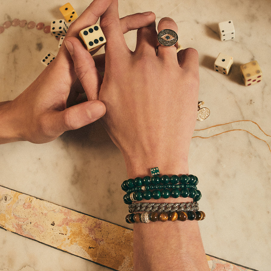 Men's Collection Gold & Diamond Enamel Dice on Malachite - Sydney Evan Fine Jewelry