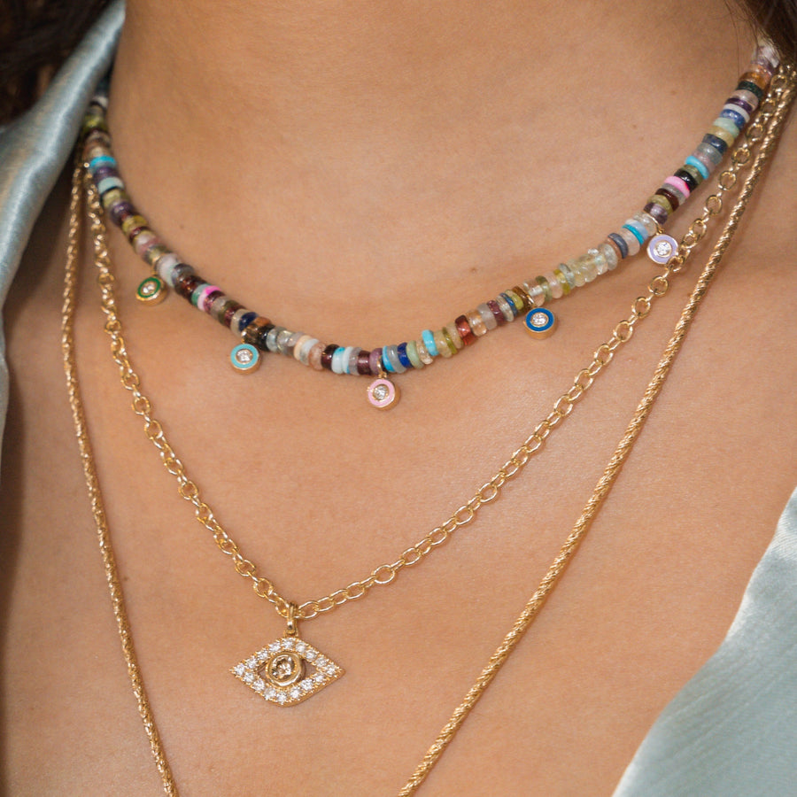 Gold & Diamond Multi Enamel Stone Charm Necklace - Sydney Evan Fine Jewelry