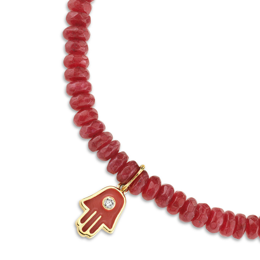 Men's Collection Gold Red Enamel Hamsa on Dark Red Jade - Sydney Evan Fine Jewelry