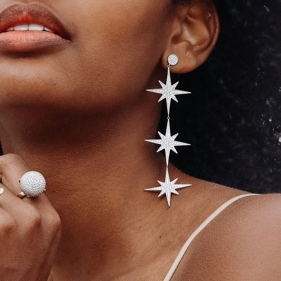 Gold & Diamond 3 Starbursts Drop Earrings - Sydney Evan Fine Jewelry