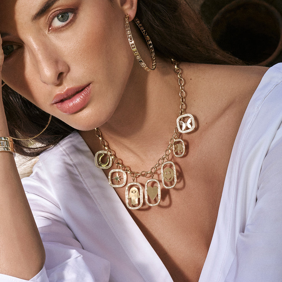 Gold & Diamond Extra Large Happy Face Open Icon Charm - Sydney Evan Fine Jewelry