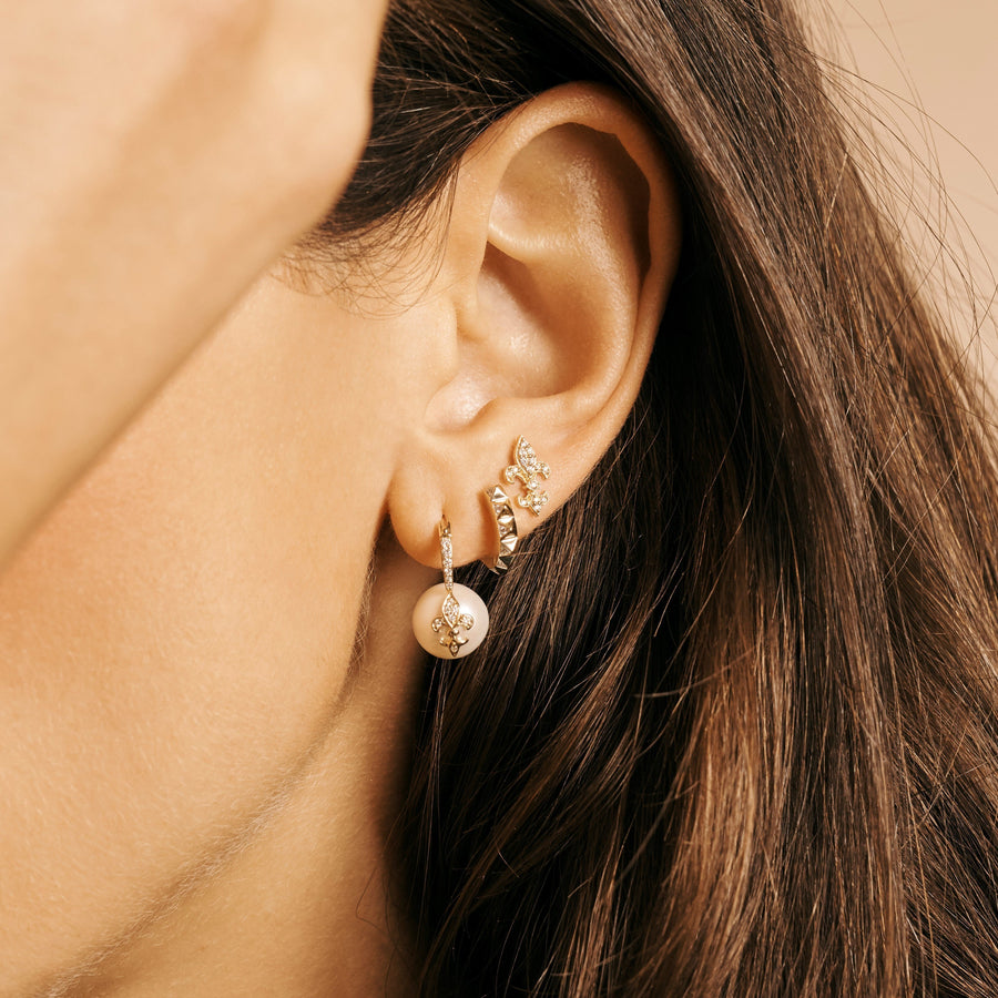Gold & Diamond Fleur de Lis Pearl Earrings - Sydney Evan Fine Jewelry